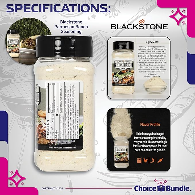 Blackstone Cheesesteak &amp Parmesan Ranch Seasoning - Premium Griddle BBQ Rub 4 Pk Choice Bundle (29.2 oz) + BBQ Guide &amp Opener (6 Items)!