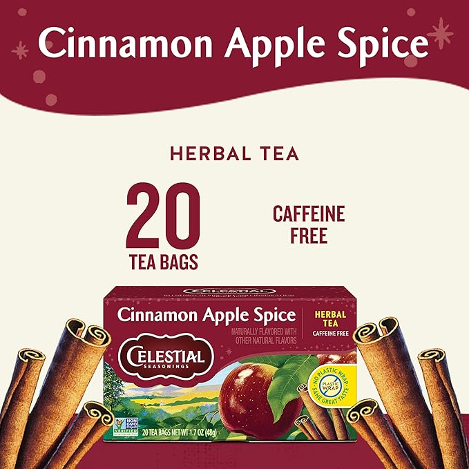 Celestial Seasonings Cinnamon Apple Spice Herbal Tea Caffeine Free 20 Tea Bags Box (Pack of 6)