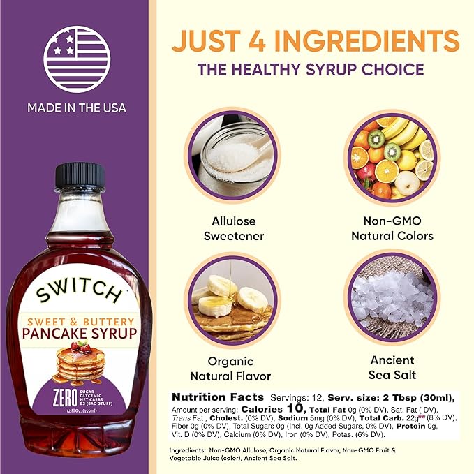 Scrummy Pancake Syrup Sweet &amp Buttery Sugar Free Syrup for Pancakes Waffles &amp More Zero Sugar Zero Net Carbs Diabetic Friendly Keto Vegan Kosher Gluten Free Non-GMO Allulose &amp Or