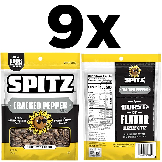 Spitz Sunflower Seeds Cracked Pepper 6 Ounce (Pack of 9)
