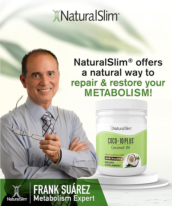 NaturalSlim Coconut Oil with CoQ10 - MCT Oil Organic Coconut Oil for Baking Mixing with Shake Smoothies Coffee or Ingest Directly - Supports Energy Metabolism and Immune System Fresh Flavor