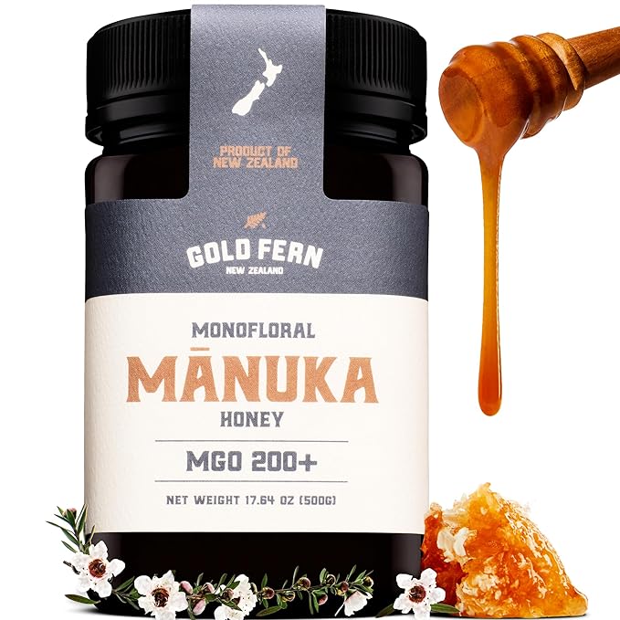 Gold Fern Honey - Raw New Zealand Manuka Honey | 1.1lb Monofloral MGO 200+ | Pure Natural Unpasteurized and Unfiltered Superfood Honey Traceable from Hive to Hand.