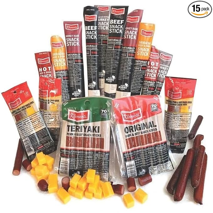 Jerky.com Meat &amp Cheese Sticks Sampler | 26pc Meat Sticks Variety Pack with Beef Sticks Pork Turkey Ham &amp Cheese | High Protein Gluten-Free Low Carb Meat Sticks individually wrapped | Bee