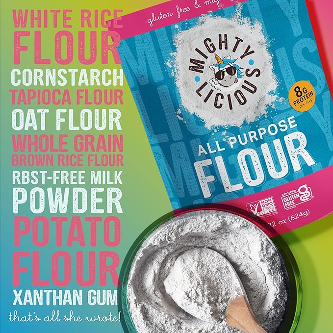Mightylicious Gluten-Free All-Purpose Flour - Superfine Rice Flour - Non-GMO - Allergen Friendly - Ideal for Baking Cooking and Topping for Cakes Bread Muffins - 3-Pack (66oz Total 4.3lbs)