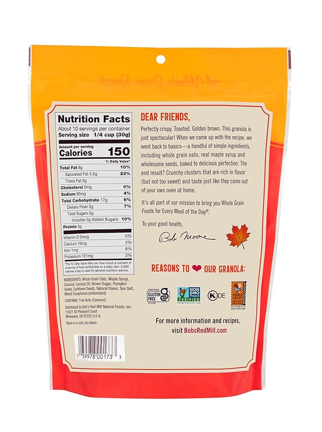 Bob's Red Mill Maple Sea Salt Granola 11oz (Pack of 6) - Non GMO Whole Grain Kosher