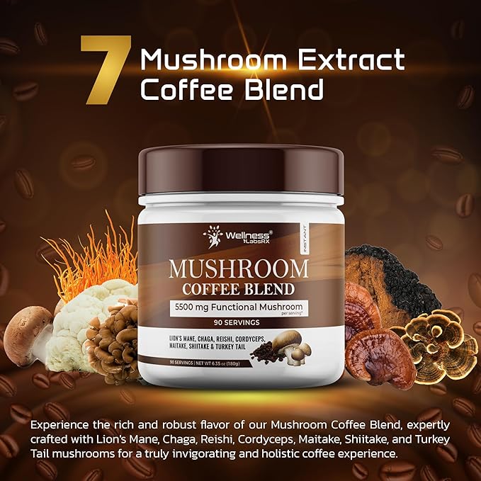 Mushroom Coffee 90 Servings Organic Mushrooms Instant Coffea Great Tasting Colombian Keto Coffee 7 Superfood Mishrooms Lions Mane Chaga Reishi Cordyceps Maitake Shiitake and Turkey Tail