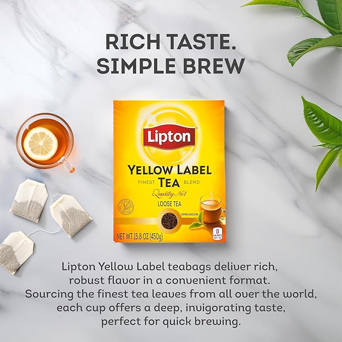 Lipton Yellow Label Finest Blend | Premium Black Tea | Indian Chai | Compatible for Milk | 450 Grams (Pack of 2)