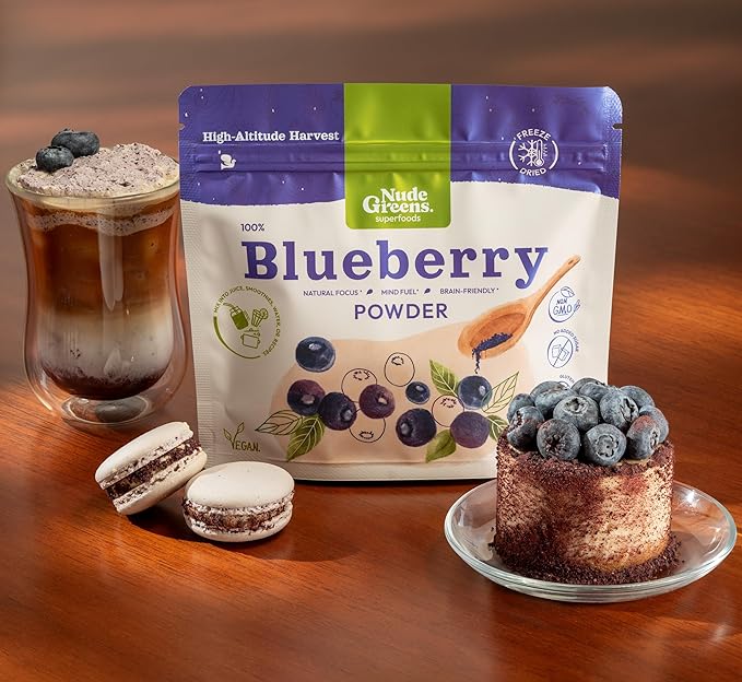 NUDEGREENS Freeze-Dried Blueberry Powder | Pure Antioxidant Superfood | Vitamin C &amp Fiber | 8 oz | For Smoothies Juices Yogurt &amp Healthy Recipes | 100% Natural Vegan No Added Sugar &amp G