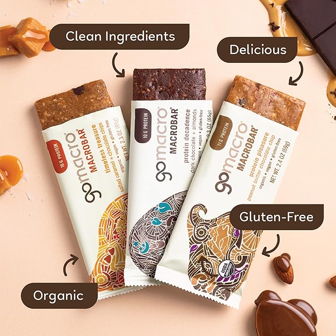 GoMacro MacroBar Organic Vegan Protein Bars - Chocolate Lover Variety Pack (2.3 Ounce Bars 12 Count)