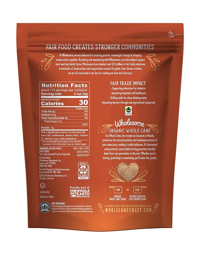 Wholesome Sweeteners 32-Ounce Organic Sucanat Panela Whole Cane Sugar Fair Trade Non-GMO Project Verified Gluten Free &amp Vegan for Baking Sprinkling and More 12 Pack