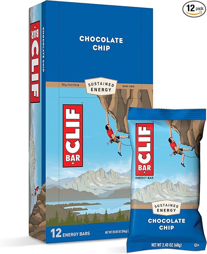 CLIF BARS - Energy Bars - Chocolate Chip - Made with Organic Oats - Plant Based Food - Vegetarian - Kosher (2.4 Ounce Protein Bars 12 Count) Packaging May Vary