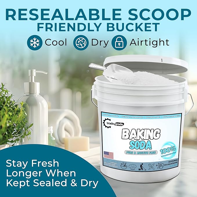 TradeGrade Pure Baking Soda Powder – 45 lb Bucket Sodium Bicarbonate Powder | Premium Food-Grade for Baking Bread Cookies &amp More | Baking Soda for Cleaning Natural Cleaner &amp Deodorizer