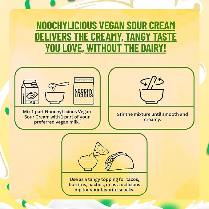 Gloriously Vegan NoochyLicious Sour Cream Powder – Smooth Tangy Dairy-Free &amp Plant-Based Seasoning – Lactose-Free Gluten-Free Non-GMO Sour Cream Alternative for Cooking &amp Snacking
