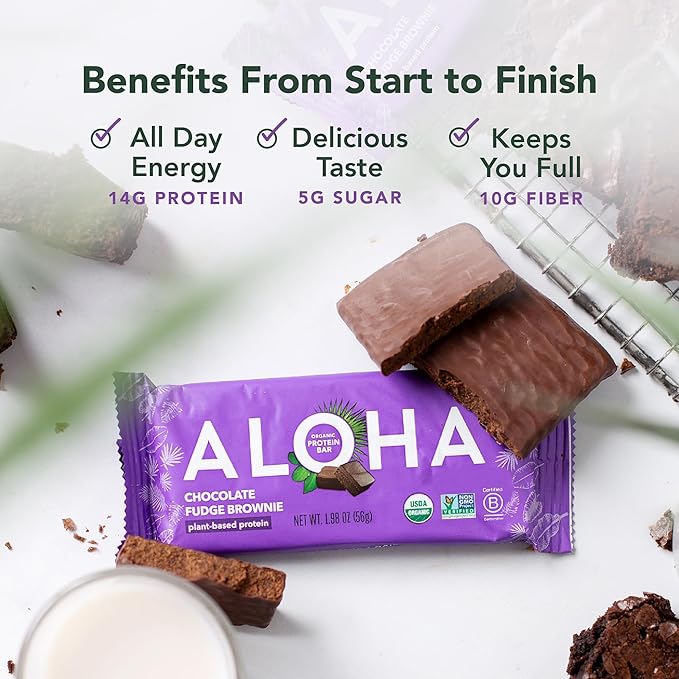 ALOHA Organic Plant-Based Protein Bars | Chocolate Fudge Brownie | Vegan Gluten-Free Paleo Low-Carb Non-GMO Soy-Free 12 Count
