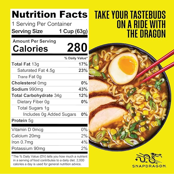 Snapdragon Miso Ramen Cup Noodles - 6 Pack Instant Ramen Bowl with Authentic Wheat Noodles Soup Sauce Base Vege Pack and Flavoring Chili Oil. Microwave or Hot Water Easy Meal Prep