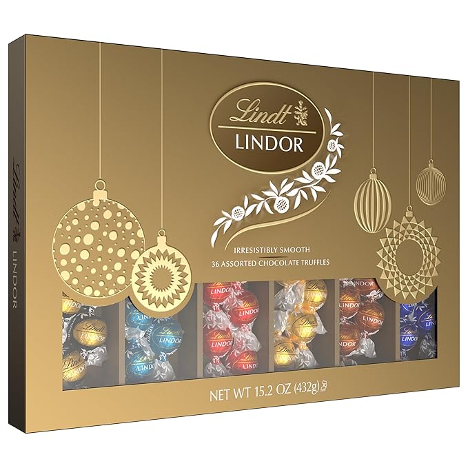Lindt LINDOR Holiday Deluxe Assorted Chocolate Candy Truffles Gift Box 15.2 oz.