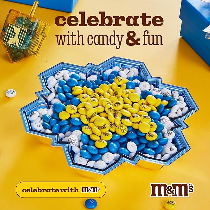 M&ampM’S WORLD Hanukkah Bulk Candy 5 Pounds Milk Chocolate Candies with Hanukkah Designs in Blue Yellow and White for Party Favors DIY Unique Gifts or Candy Bowls Kosher Certified