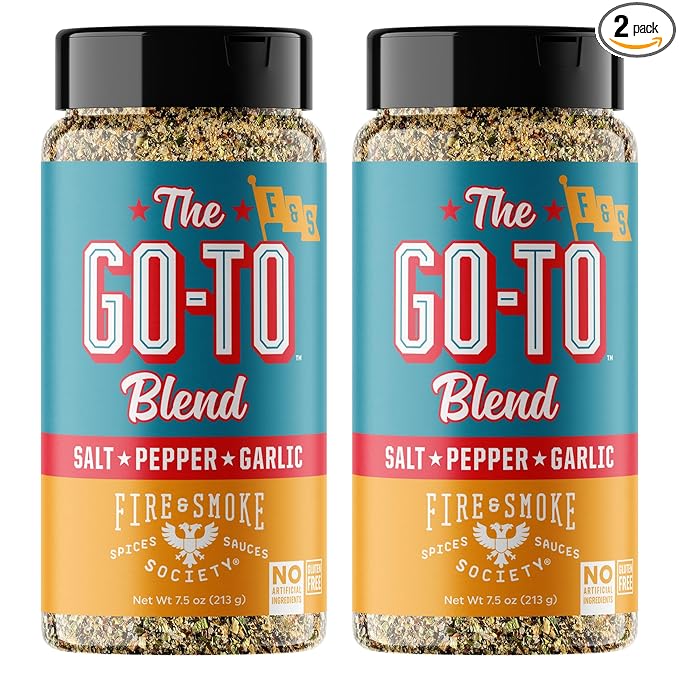 Fire &amp Smoke Society The Go-To All Purpose Seasoning | BBQ Rubs for Smoking and Grilling | Steak Chicken Pork Burgers Veggies | Sea Salt Black Pepper Toasted Onion Garlic | Large (2-Pack)