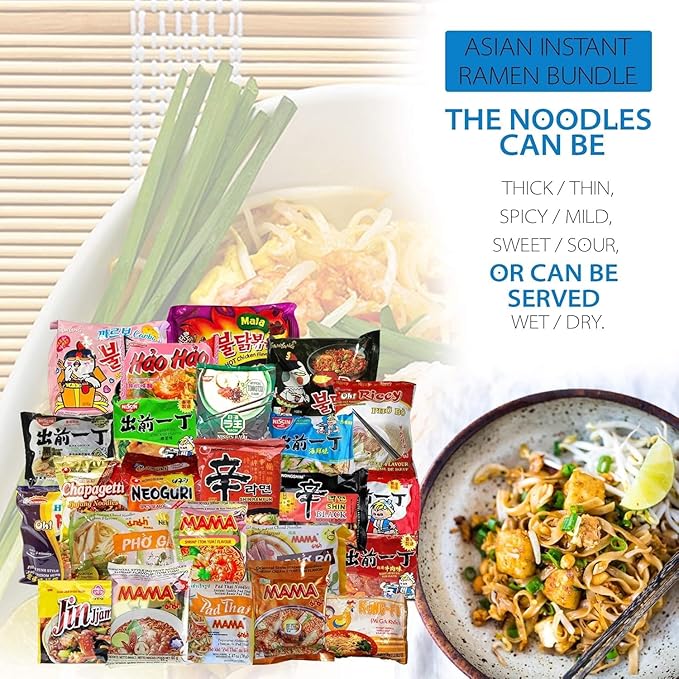 (20 Packs) Ramen Mystery Box - Global Flavor Adventure with a Mix of Spicy &amp Non-Spicy Noodles Bundle with Fun Recipe Book