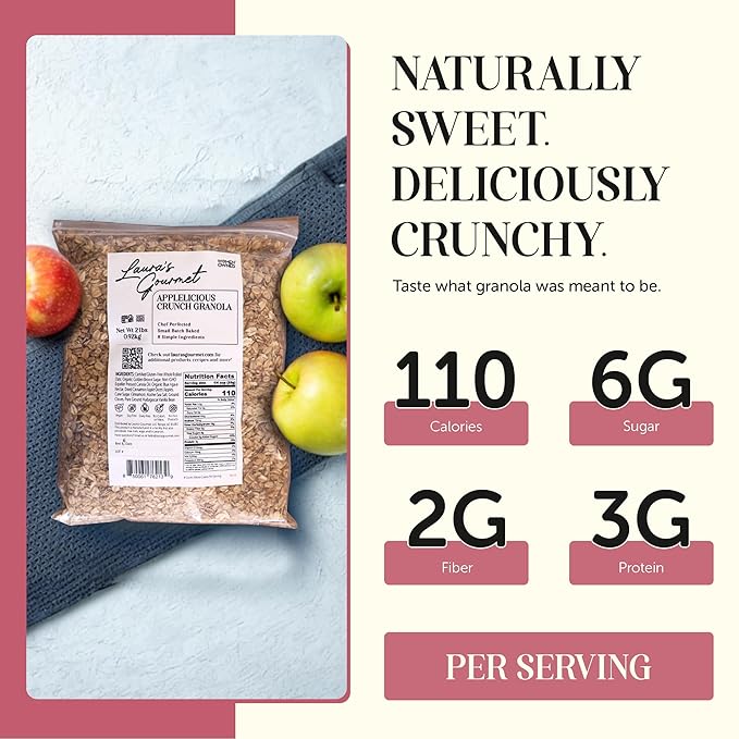 Laura's Gourmet Granola - AppleLicious Crunch - Gluten Soy &amp Dairy Free - Organic Agave Chewy Cinnamon Diced Apples Vegan Artisan Chef's Trifecta of Taste Texture &amp Mouthfeel - 2 LB