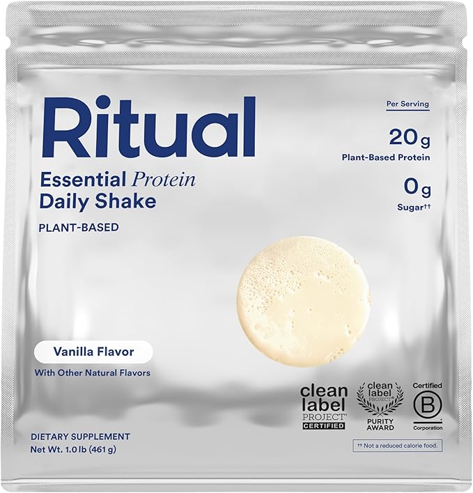 Ritual Pea Protein Powder with BCAA: 20g Organic Vegan Plant-Based Protein from Regenerative Farms in North America Complete Amino Acid Profile Gluten Free Sugar Free‡ Dairy Free Vanilla 1 Lbs
