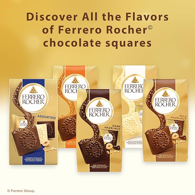 Ferrero Rocher Premium Milk Hazelnut chocolate squares Individually Wrapped Chocolates Great for Sharing or Gifting 60 Pack 3.7 oz Each