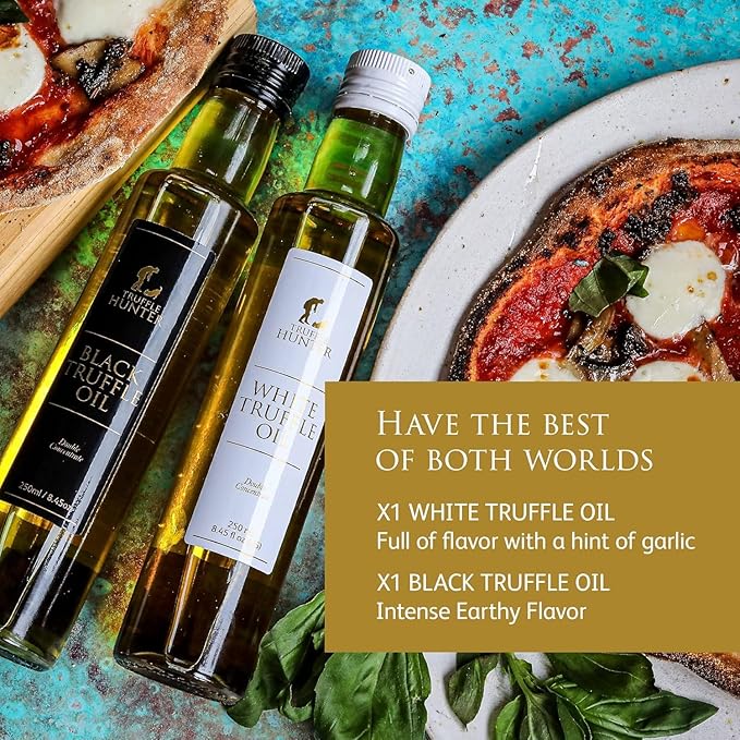 TruffleHunter - Black &amp White Truffle Oil Set - Extra Virgin Olive Oil for Cooking &amp Seasoning - 8.45 Oz X2