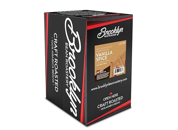 Brooklyn Beans Roastery Vanilla Spice Flavored Coffee Pods - Compatible with Keurig K Cup Brewers Including 2.0 Machines 40 Count