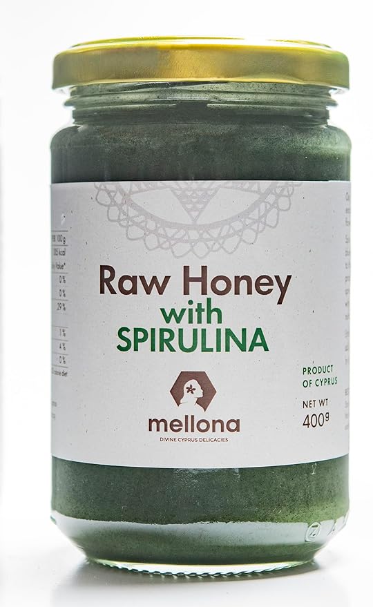 Mellona 100% Raw &amp Natural Creamy Honey with Spirulina- Creamed Raw Honey with Unheated &amp Unfiltered Superfood - Food comes with pure Natural Sweetness 400 Gram