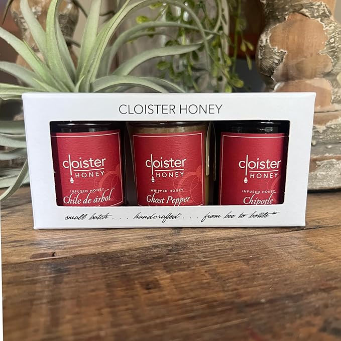 Cloister Honey Trios - Hot Honey (3 x 3 oz) | Hand Crafted | Raw Artisan Honey | 100% Pure Raw &amp Unfiltered | All Natural | Made in USA |