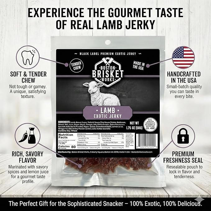 LAMB JERKY - Premium Artisan Meat - Gourmet Foodie Snack - Unique Meat Lover Gift for Men Dad - Savory High Protein Present