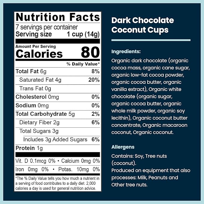 Chocxo Dark Chocolate Coconut Cups - Low in Sugar Organic 85% Cacao Non-GMO Keto Certified Gluten Free &amp Kosher. No Artificial Sweeteners or Sugar Alcohols 3.45 oz (Pack of 6)