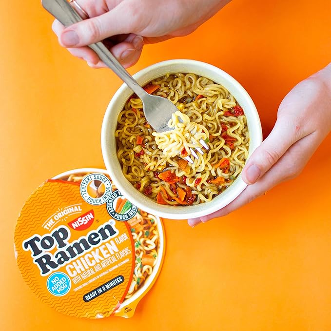 Nissin Top Ramen Bowl Ramen Noodle Soup Chicken 3.42 Ounce (Pack of 6)