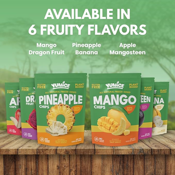 YUNiCE Freeze-Dried Mango Chips 100% Real Fruit Snack Gluten Free Plant Based dried mango no sugar added Crunchy Tropical On-The-Go Snack MANGO 0.70 Ounce (Pack of 12)