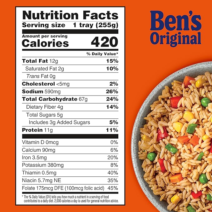 BEN'S ORIGINAL Street Food Fried Rice with Vegetables Prepared Entrée Microwavable Heat-&amp-Eat Bowl in 90 Seconds 9 oz (Pack of 6)