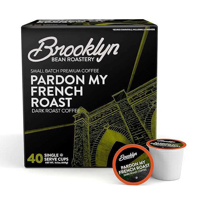 Brooklyn Beans French Roast Gourmet Coffee Pods - Compatible with Keurig K Cup Brewers Including 2.0 Machines 40 Count Dark Roast and Intense