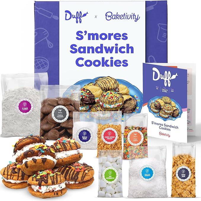 Baketivity x Duff Goldman S’mores Sandwich Cookies Kit Kids Baking Set Cooking Kits for Kids with Premeasured Ingredients Decorating Supplies STEM Activities - Baking Sets for Girls Boys Ages 6-12