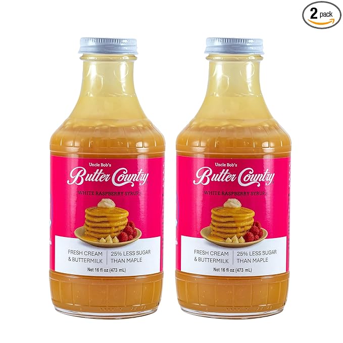 Butter Country Rich and Creamy Buttermilk Syrup | White Raspberry Flavor | Unique Gourmet Syrup for Pancakes Waffles &amp More | 16 fl oz/2 Pack
