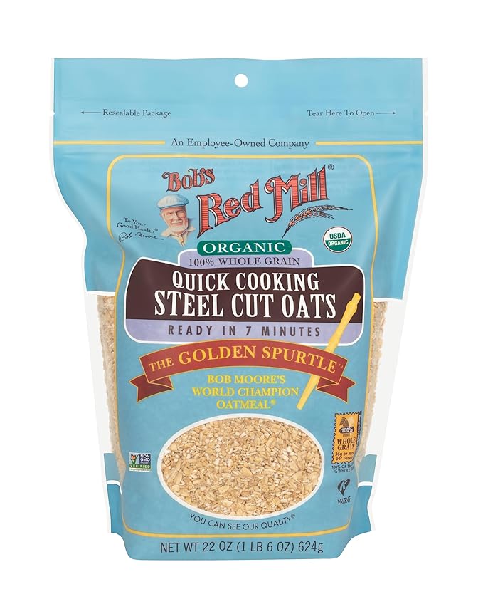 Bob's Red Mill Organic Quick Cooking Steel Cut Oats 22oz (Pack of 4) - Non GMO Whole Grain Vegan Kosher