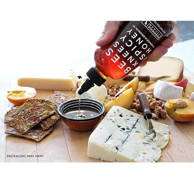 Bees Knees Spicy Honey Sauce + Sticks Set Wildflower Honey Mixed with Habanero Peppers 12.5 Ounce Bottle + 50 Sticks