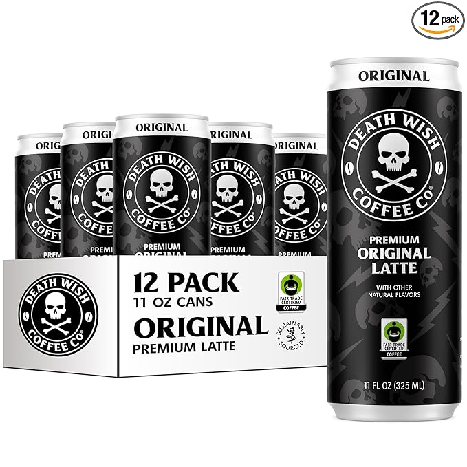 Death Wish Coffee Iced Coffee Cold Brew 8g Protein Fair Trade (Original Latte)