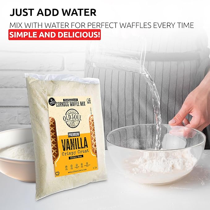 OldSoul Professional Corndog Waffle Mix | GLUTEN FREE | Vanilla Flavour | 30 Lbs | 840 Waffles (30 Lbs Gluten Free)