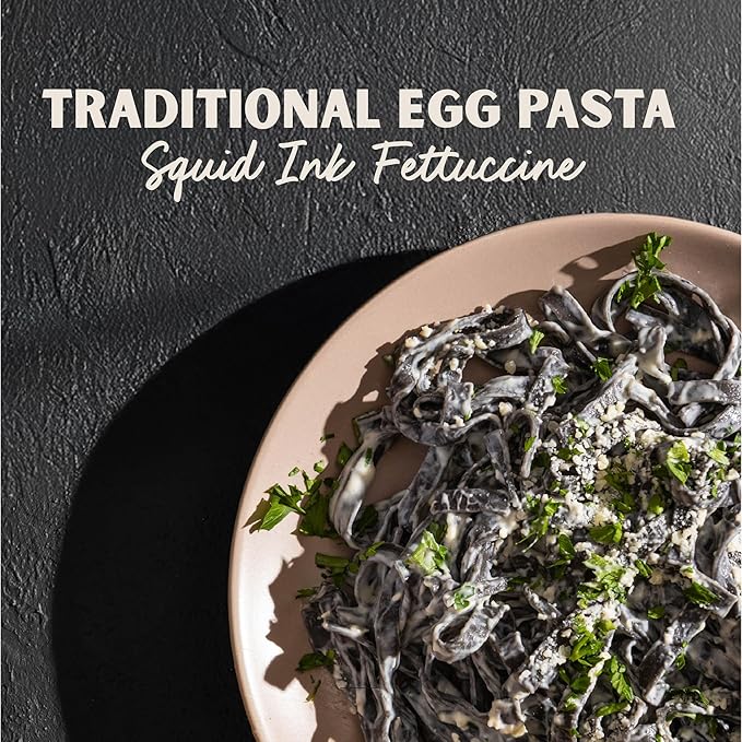 Al Dente Squid Ink Fettuccine – All-Natural Hand-Crafted Egg Pasta. Traditional Pasta Noodles Made with Cage-Free Eggs and Semolina. Great for Pastas Soups Stews. 10oz Bags (Pack of 6)