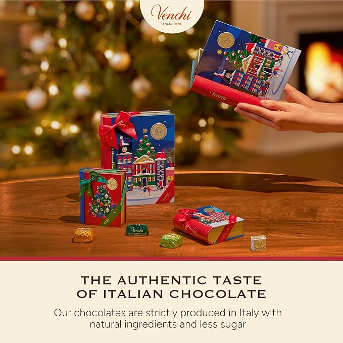 Venchi - Mini Christmas Book with Assorted Chocoviar Gift Box with 6 Chocoviar Chocolates Limited Edition Gluten-Free No Colourings or Preservatives Gift Idea