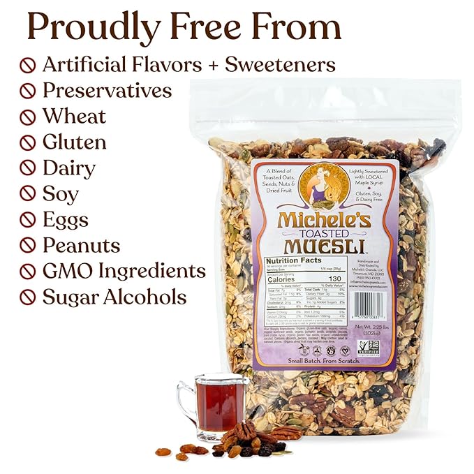 Michele's Toasted Muesli Whole Grain Cereal No Refined Sugar No Added Oil Gluten-Free &amp Non-GMO 36oz Resealable Bag