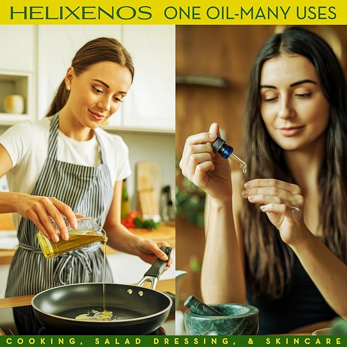 HELIXENOS High Oleic Sunflower Oil – Refined Deodorized &amp Winterized Non-GMO Gluten-Free Heart-Healthy Cooking Oil for Frying Baking Salad Dressing &amp Skincare (33.8 Fl Oz x3)