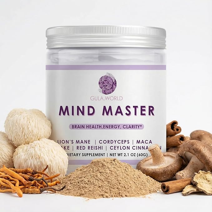 Mind Master Mushroom Powder Blend – Brain Health Supplement with Lion’s Mane Cordyceps Maca Shiitake Red Reishi &amp Ceylon Cinnamon – Mix into Coffee Tea or Smoothies Any Time of Day 2.1 oz Pow