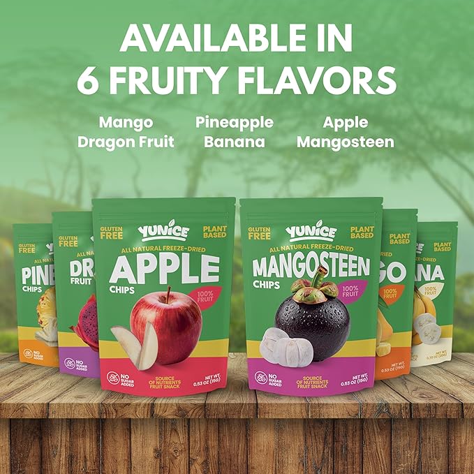 YUNiCE Freeze-Dried Fruit Snacks freeze dried apples dried apple chips All Natural 100% Apple No Sugar Added Gluten Free Plant Based Crispy Healthy Snack Pouches APPLE 0.53 Ounce (Pack of 12)