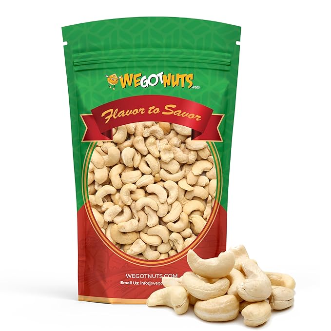 Raw Whole Unsalted Cashews – 5 lbs.- Premium Quality Kosher Raw Cashews By We Got Nuts – Oil-Free Natural Healthy &amp Diet-Friendly Snack – Gourmet Savory Flavor – Air-Tight Resealable Bag Package