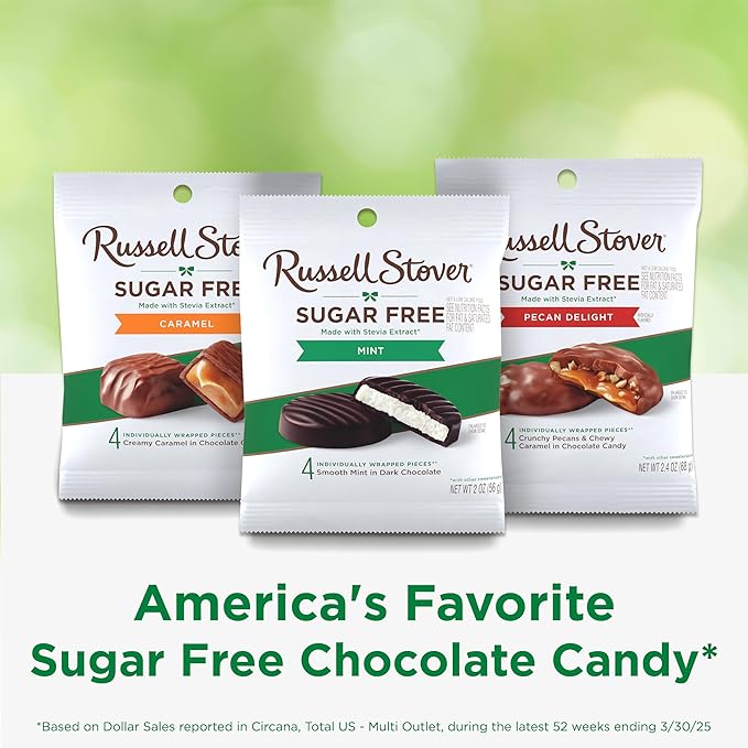 RUSSELL STOVER Sugar Free Dark Chocolate Mint Patties Candy 2 oz. bag (Pack of 10)